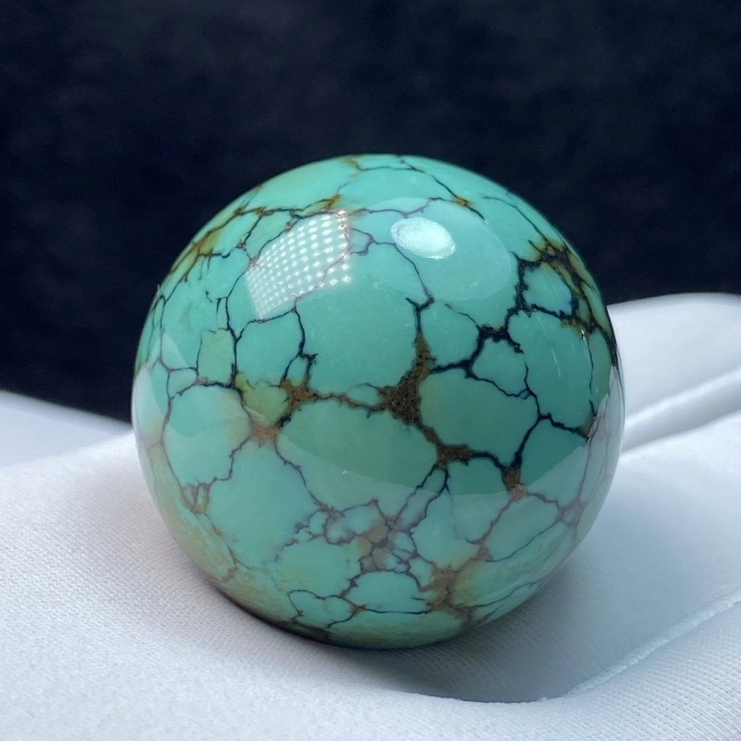 原矿高瓷绿松石网花大圆珠，瓷釉级品质，料质细腻无坑裂干拍无色差