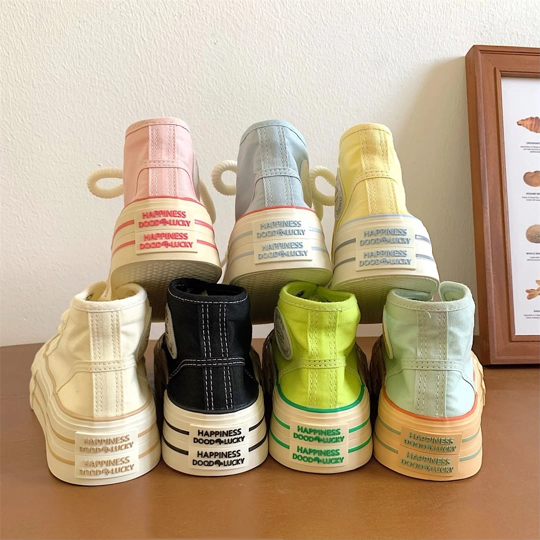 2023新款多巴胺帆布鞋女厚底透气学生百搭休闲休闲学生小白鞋高帮