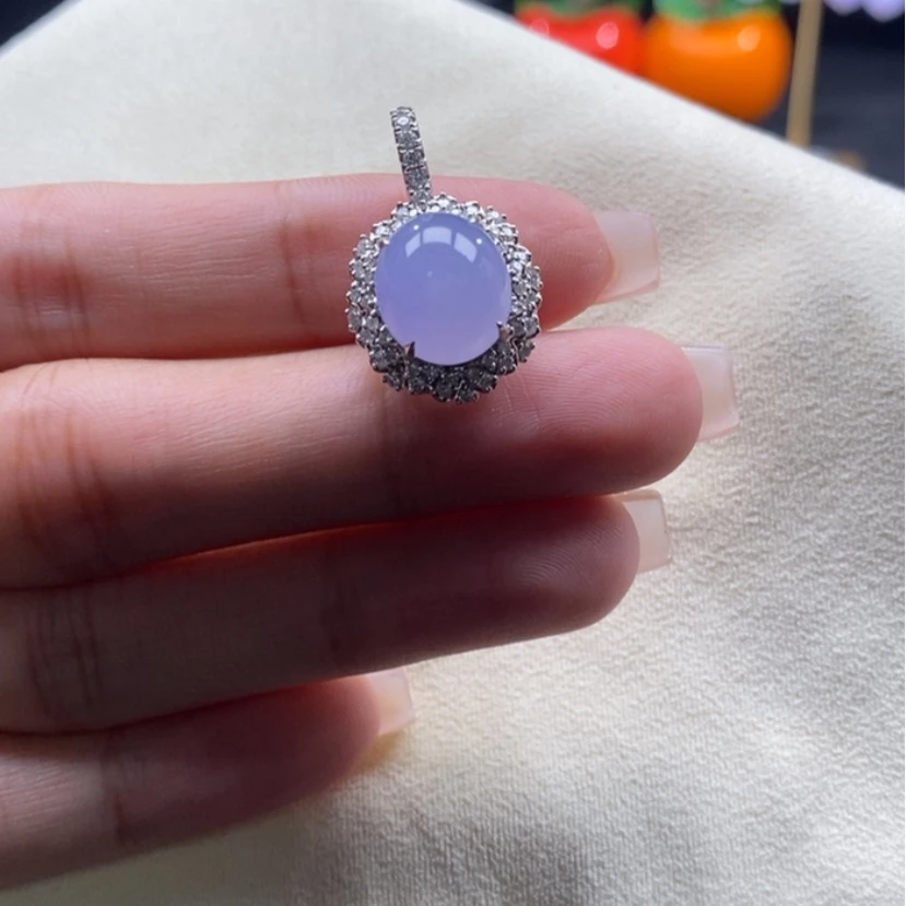 【闪购商品】翡翠颈饰18K金镶嵌冰红蓝紫蛋面吊坠