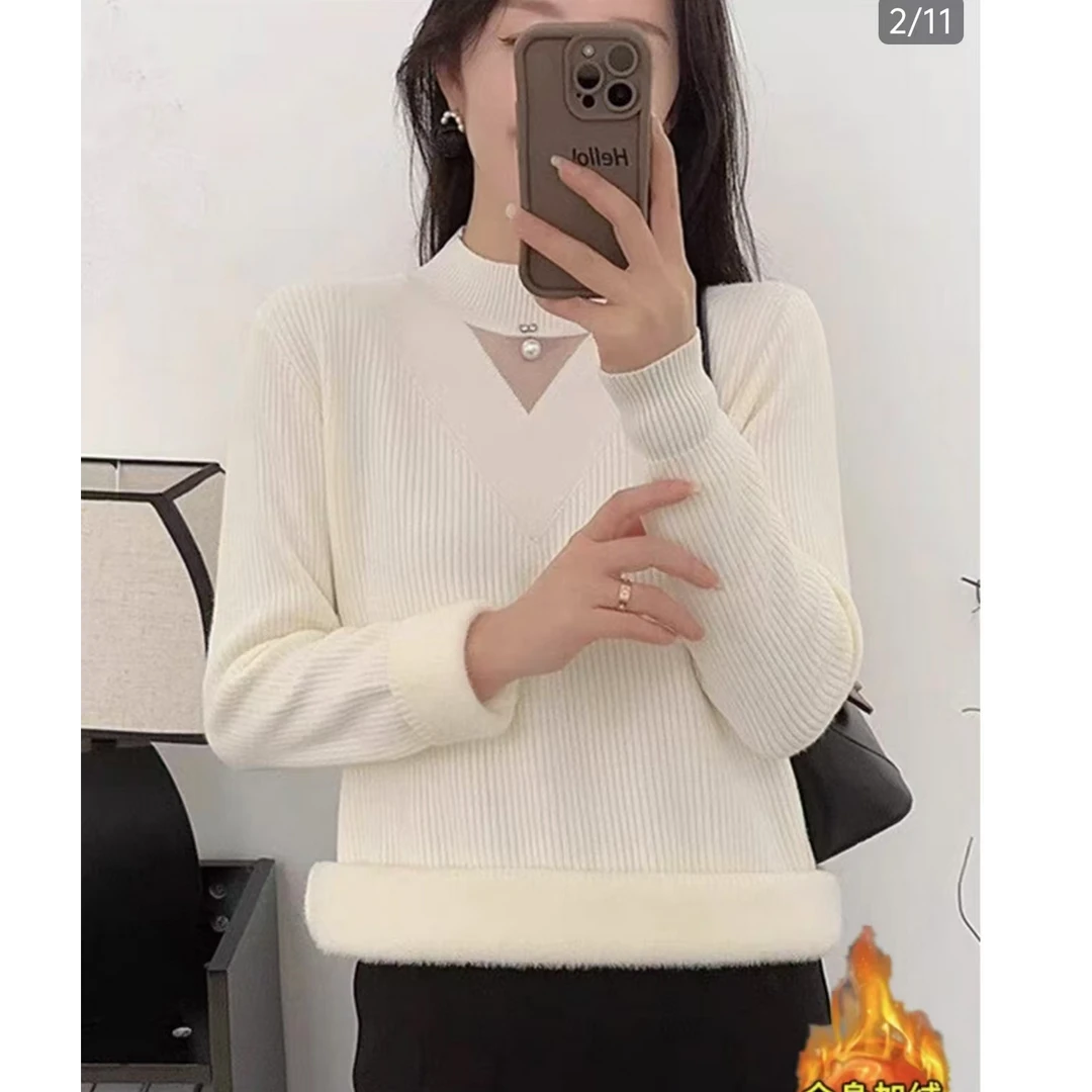 【高端女装】2024新款时尚气质百搭加绒加厚毛衣HJ-1213