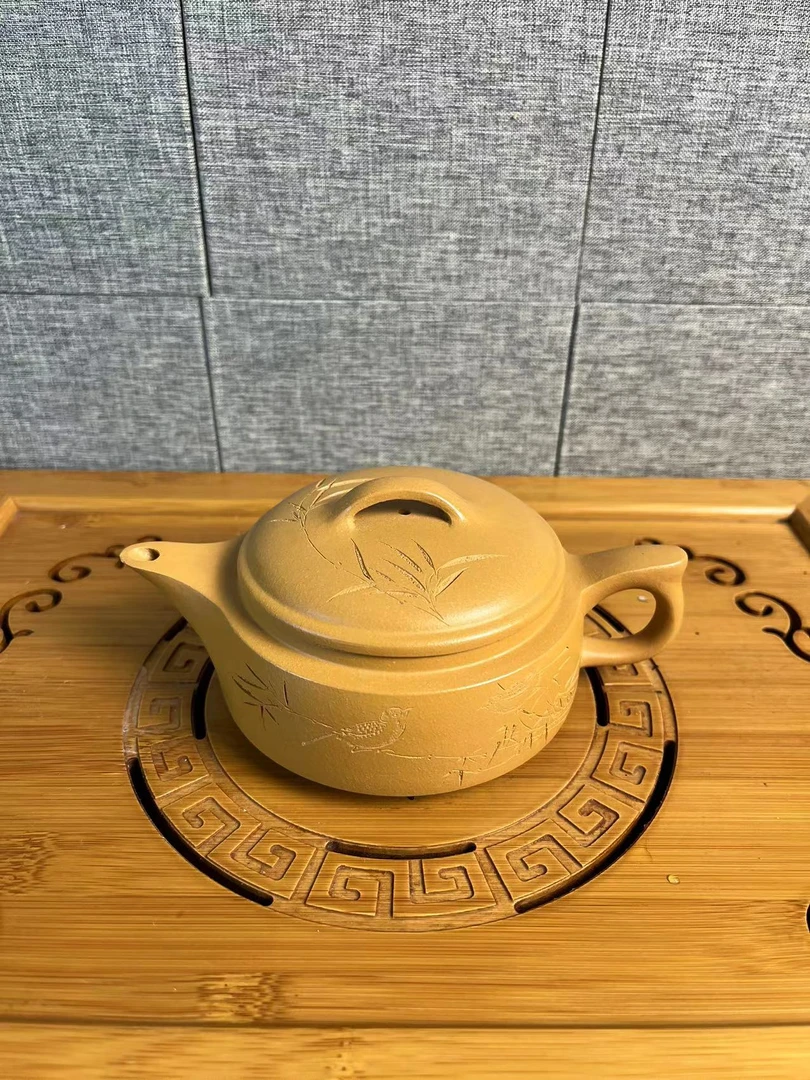 全手工黄金段泥竹影刻绘汉瓦茶壶