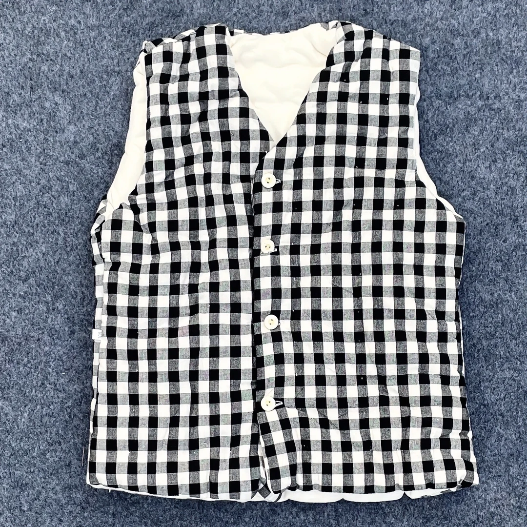 手工马甲经典百搭格子图案面料柔软舒适透气不闷热天然棉花填充