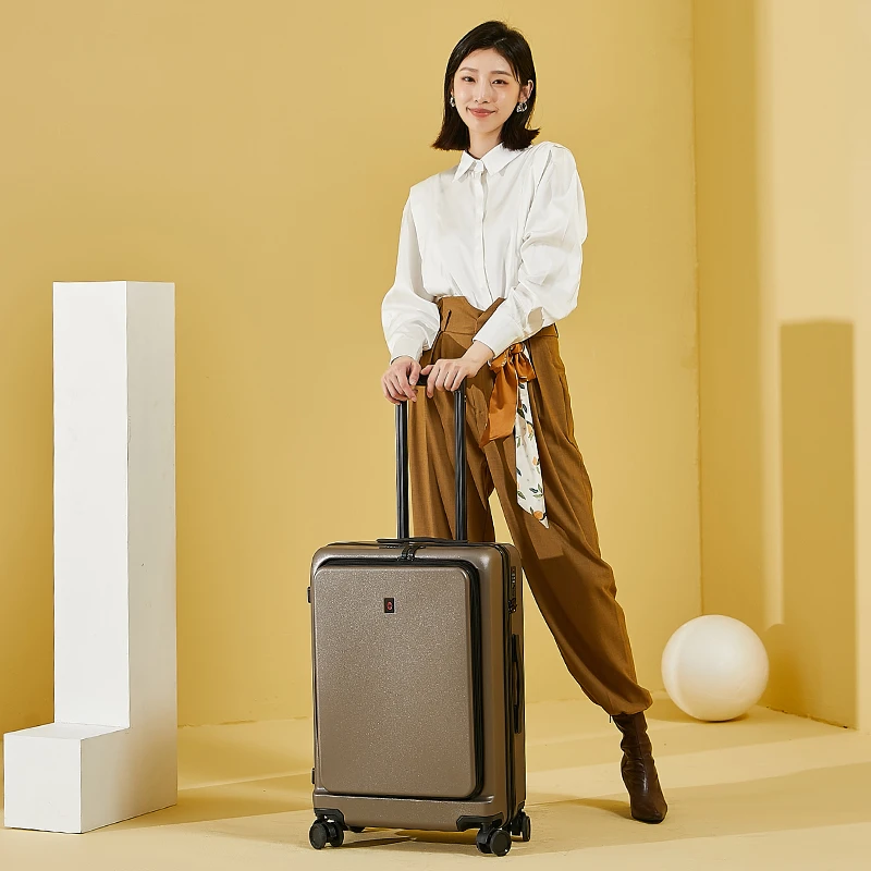 前开盖轻便高颜值20寸短途可登机行李箱高档便捷大容量旅行拉杆箱