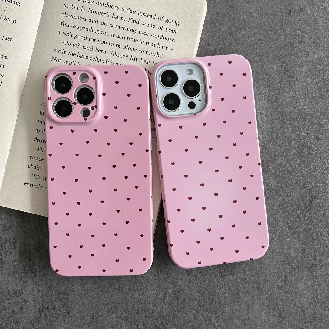 粉色爱心手机壳适用于14promax苹果12/13硬壳