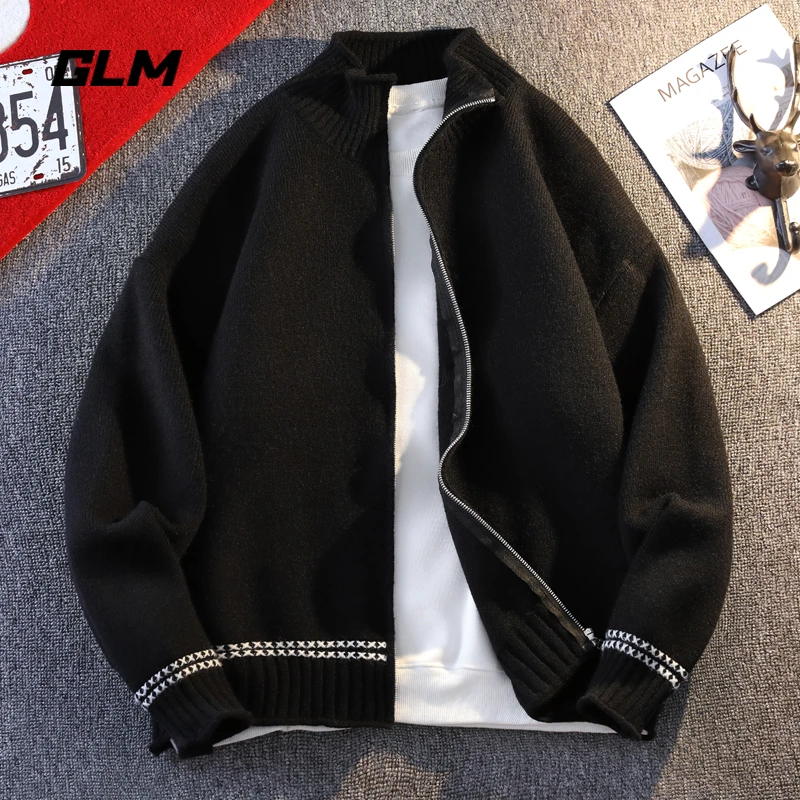 GLM拉链开衫毛衣外套男秋冬季潮牌宽松慵懒风青年保暖字母针织衫