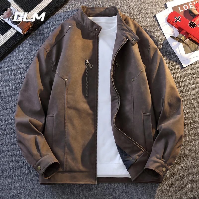 GLM美拉德复古cleanfit皮衣外套男秋冬季潮牌痞帅青年立领皮夹克