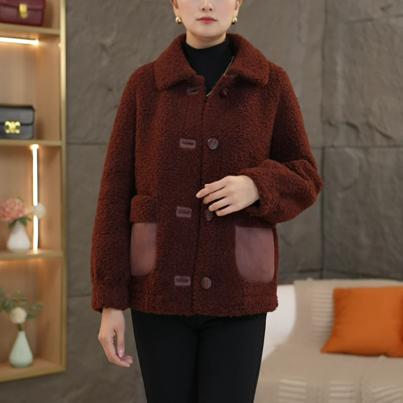 【衣品】2025新款澳洲托卡卷毛外套减龄休闲百搭大口袋翻领洋气中年