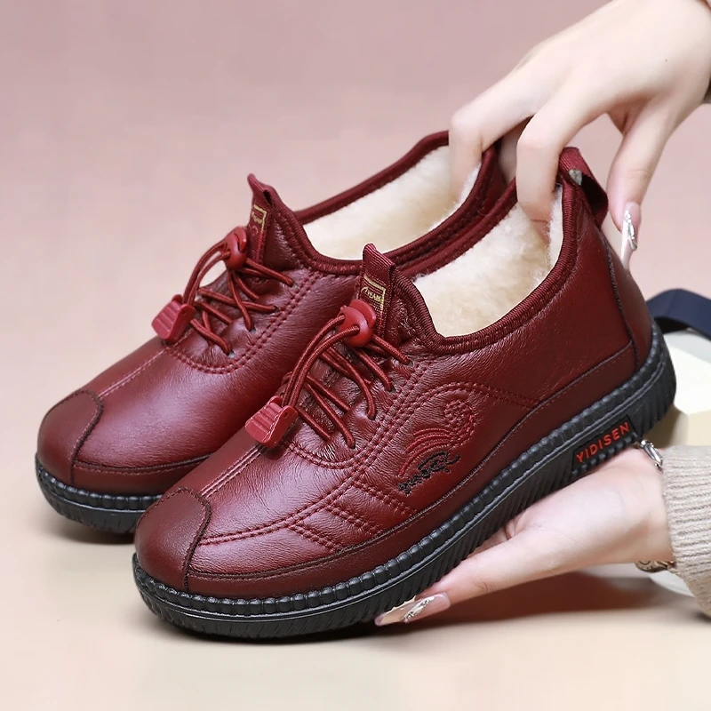 绵羊毛冬季防水加绒保暖中老年棉鞋雪地靴防滑软底防寒耐磨妈妈鞋