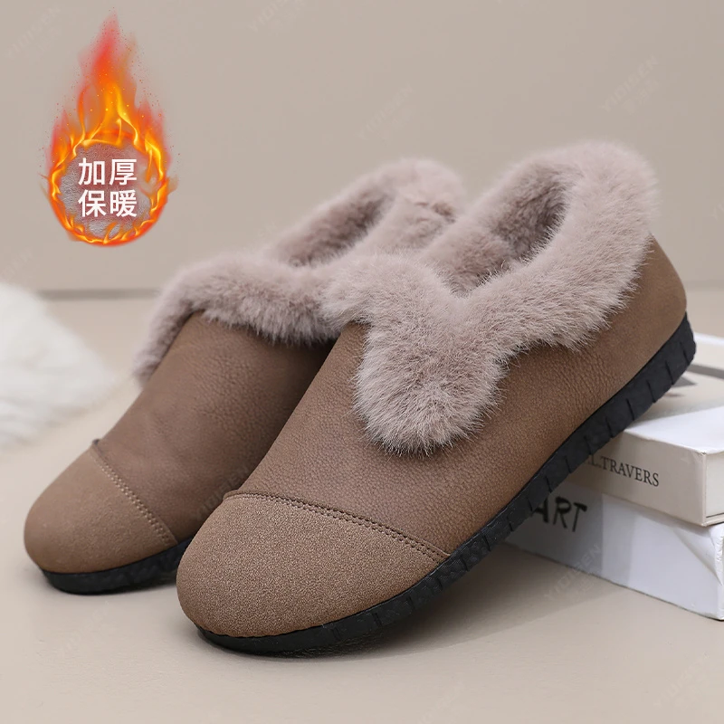 意迪森冬季新款妈妈鞋一脚蹬孕妇鞋复古豆豆鞋加绒保暖休闲妈妈鞋