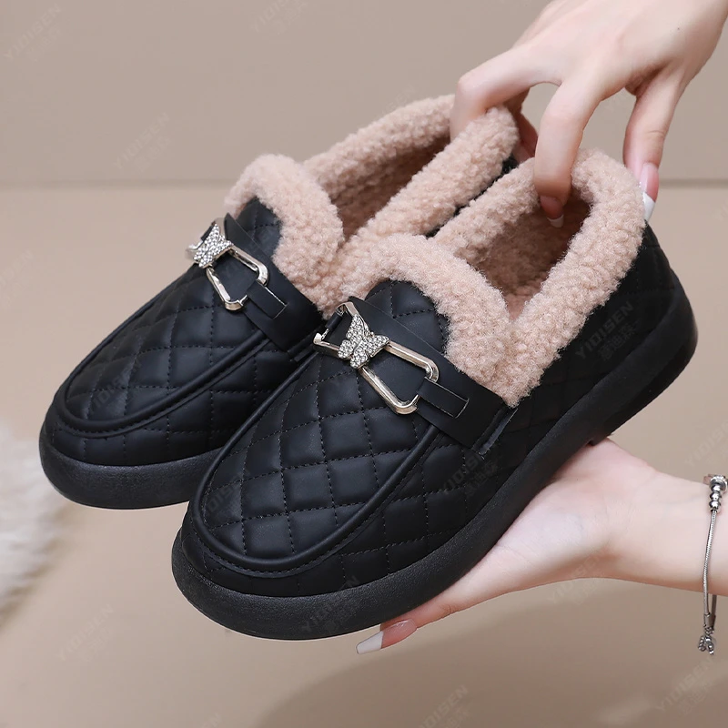 意迪森冬季中老年加绒保暖短靴防滑外穿毛毛鞋厚底软底雪地靴女鞋