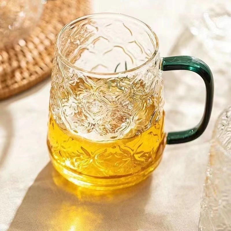 复古海棠花水杯高硼硅玻璃水杯耐高温家用大容量咖啡杯