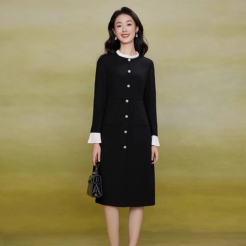 黛玛诗小香风连衣裙女显瘦秋冬款高级感赫本风法式名媛中长裙