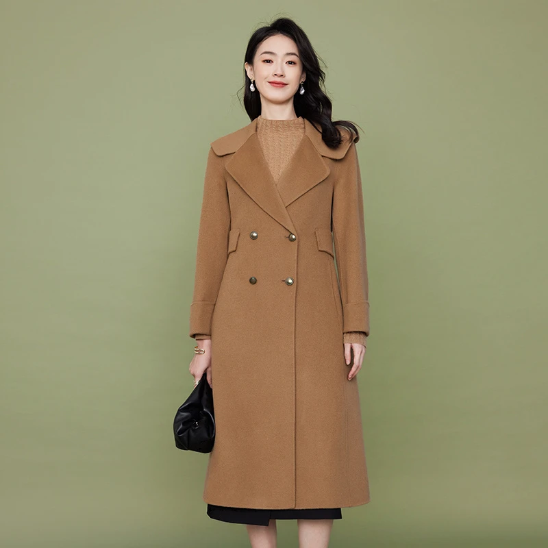 黛玛诗冬季新款呢大衣优雅大翻领100%纯羊毛舒适保暖外套女