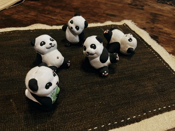 原创手捏福宝萌熊猫版茶桌香插摆件