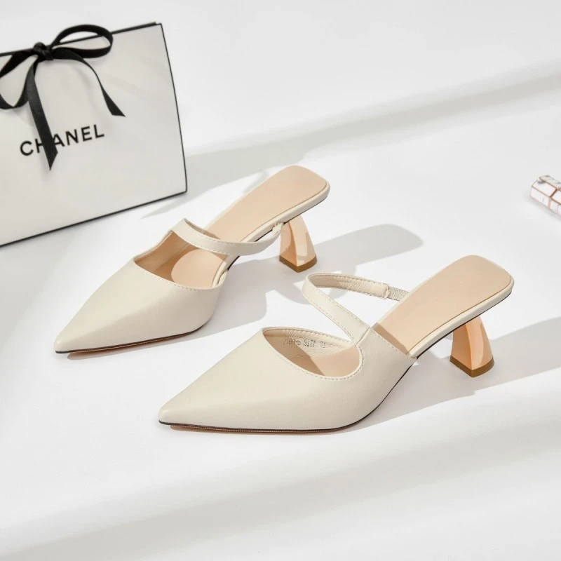 包头鞋女尖头时尚网红气质细跟女士单鞋高跟鞋女日常半拖鞋7188