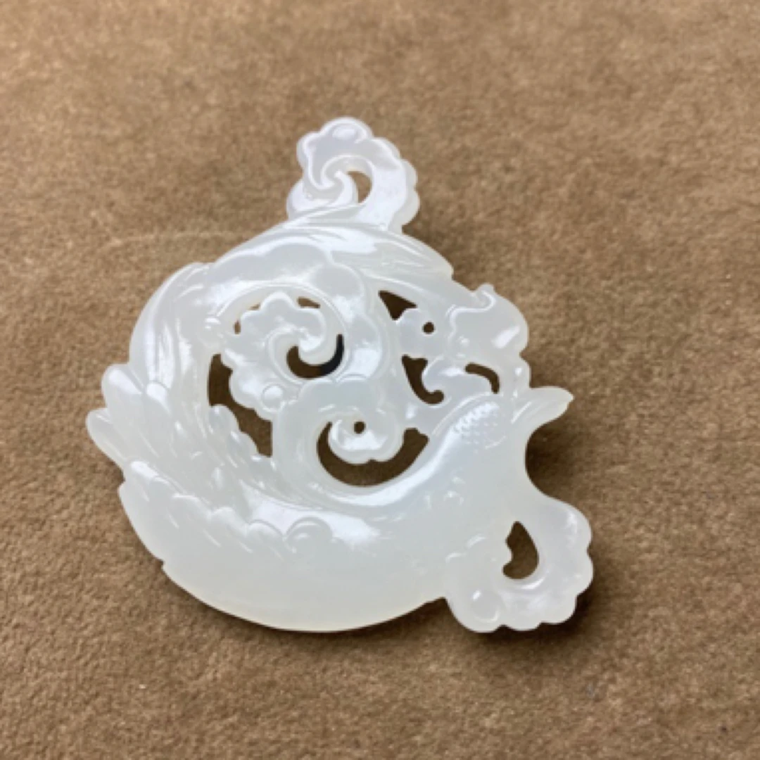 和田玉青海白玉仿古凤牌挂件毛衣链