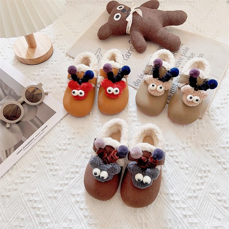 儿童加绒勃肯鞋2024冬季新款女童毛毛靴二棉鞋卡通防滑保暖豆豆鞋