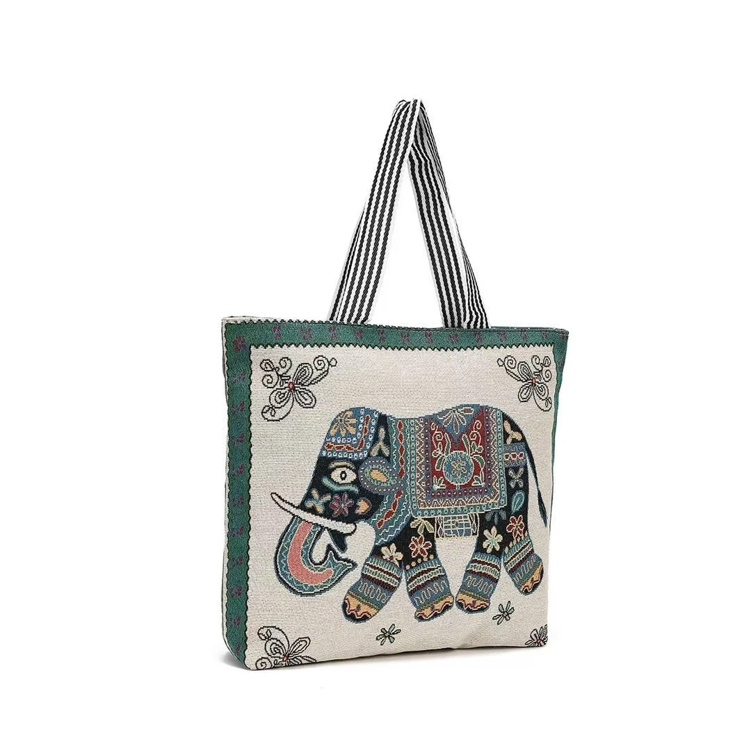 Y女士大号帆布袋白大象民族风