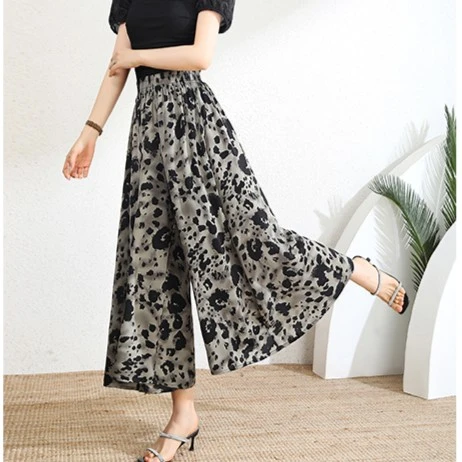 夏季时尚高腰印花百搭垂感宽松大摆裙裤中长款显瘦阔腿裤裙裤