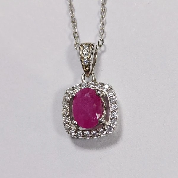 高端天然无烧红宝石S925银镀金吊坠P10875基地发货配证书