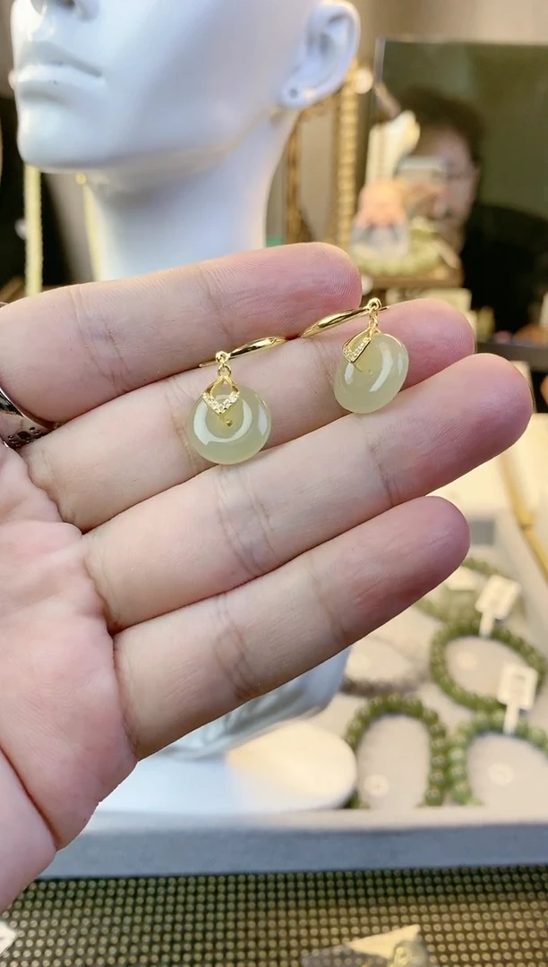 【闪购商品】和田玉/未镶嵌平安扣耳钩/多样性发一