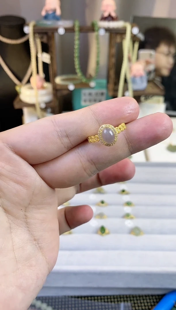 【闪购商品】和田玉/未镶嵌烟紫小蛋面满镶钻戒指/多样性发一