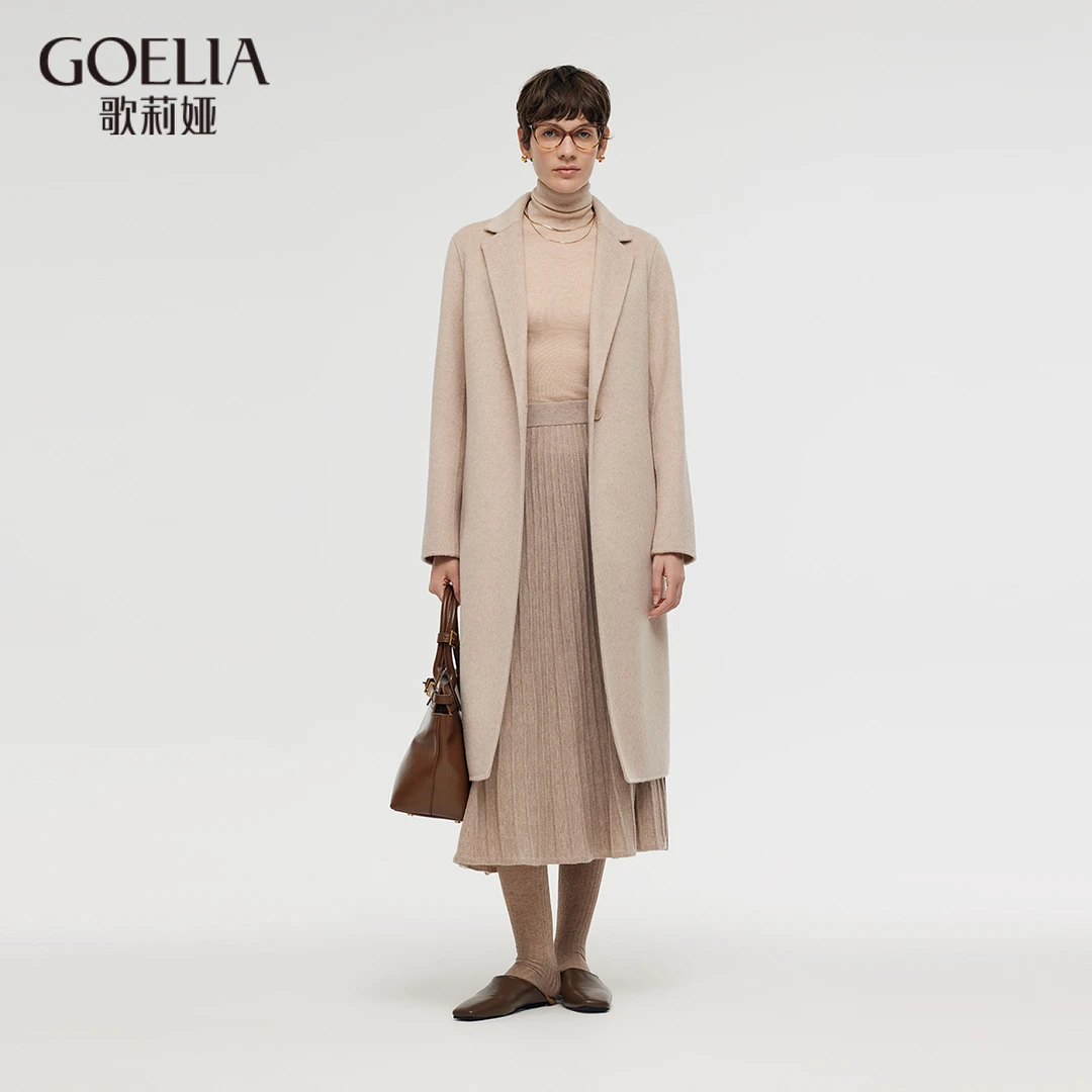 歌莉娅新品绵羊毛拉毛双面呢大衣E620