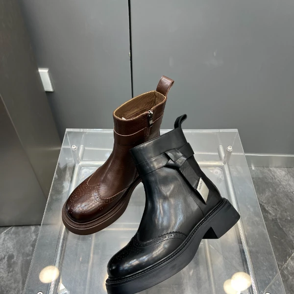 【现货】2024秋季新款厚底女简约复古机车靴高级感短靴女鞋P8996-2