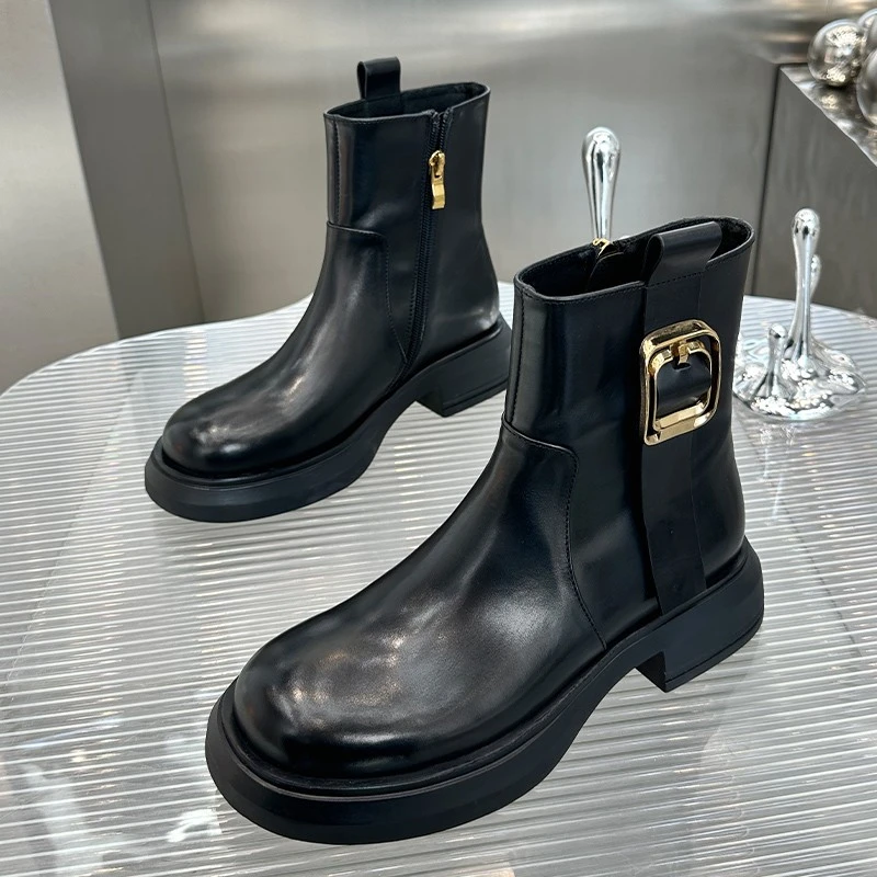 【现货】2024秋冬季新款欧洲站真皮马丁靴英伦风短靴子女鞋PZ166-10