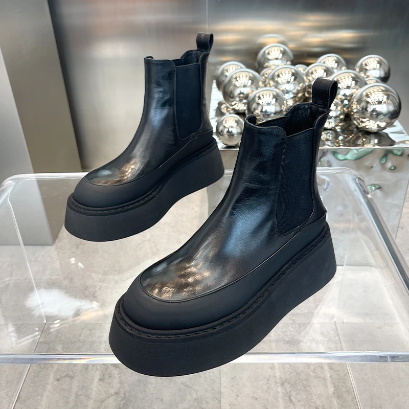 【现货】2025秋季新款时尚百搭切尔西靴厚底增高松糕底短靴921-10