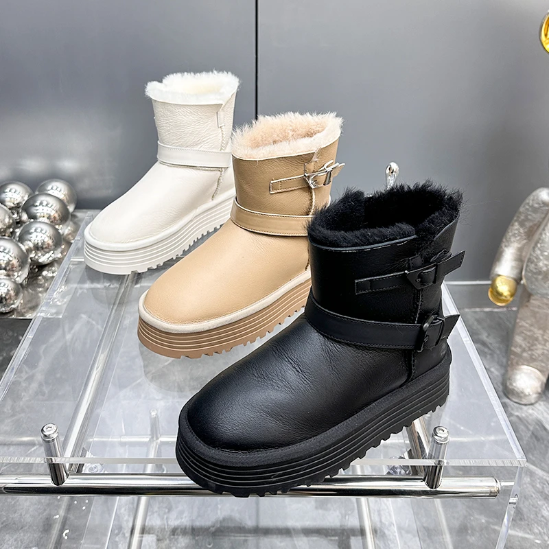 【现货】2025冬季新款东北厚绒里百搭大棉厚底时尚雪地靴短靴女S-91