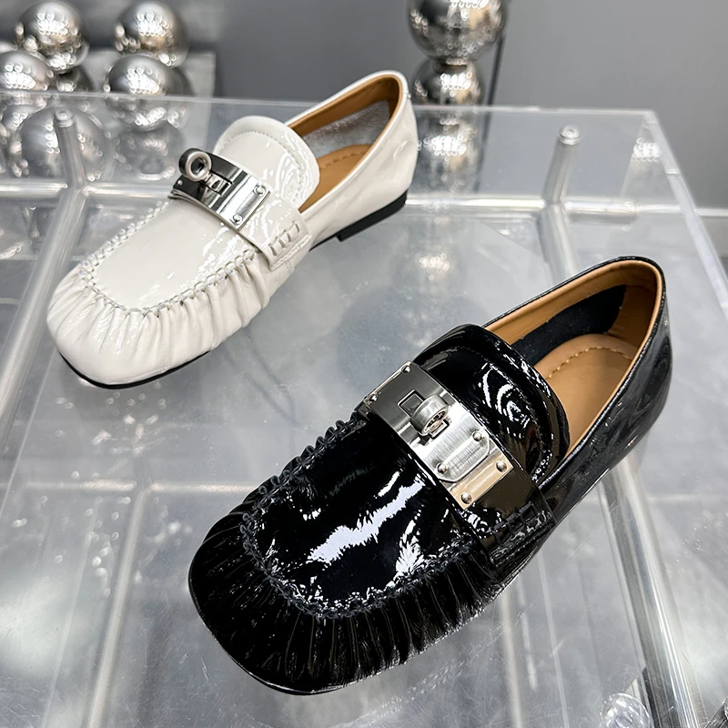 【现货】2024新款真皮女鞋百搭时尚软底乐福鞋透气平底单鞋353-91