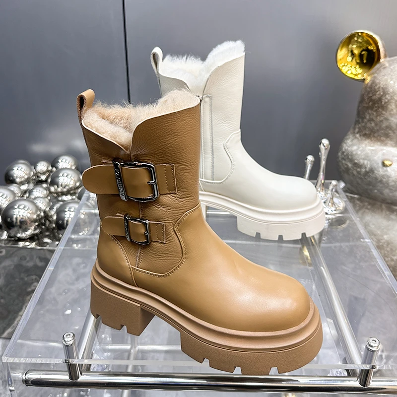 【现货】羊皮毛一体2023冬季新款胎牛纯皮防滑保暖时尚雪地靴1166-1