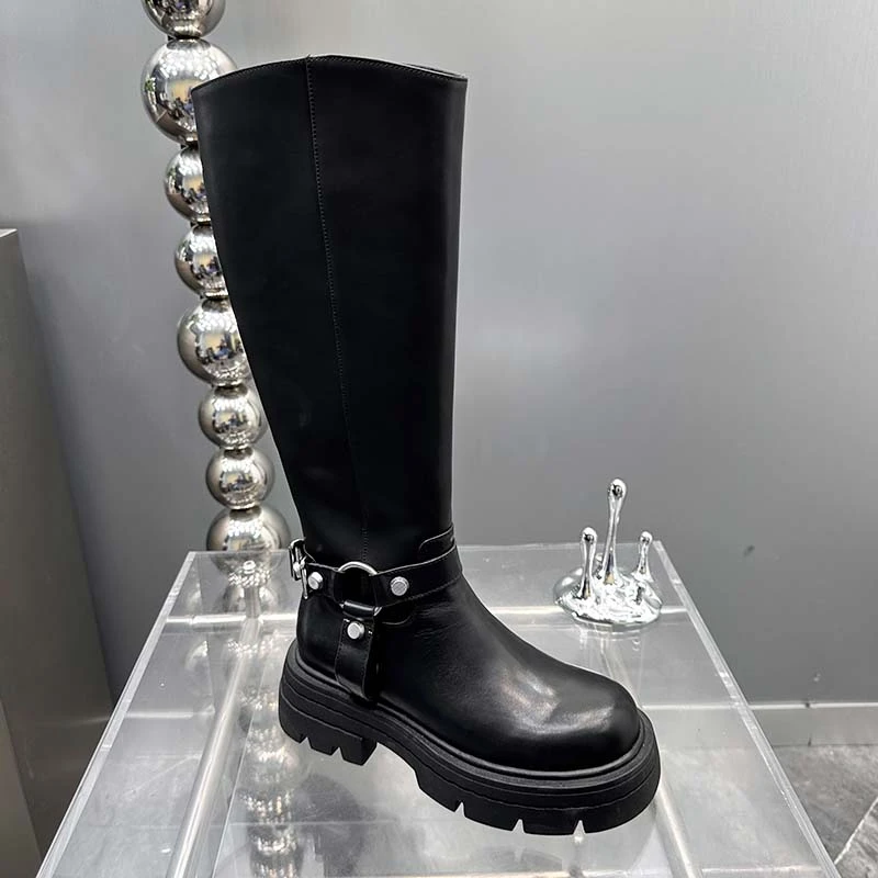 【现货】2024年秋冬新款真皮长筒靴女显高不过膝百搭骑士靴P7328-58