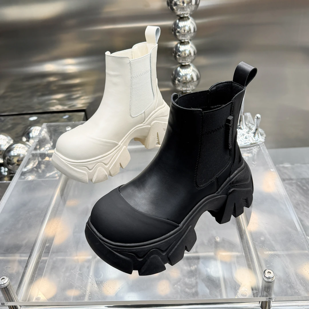 【现货】2024秋季新款真皮松糕厚底复古英伦风烟筒靴洋气短靴321-81