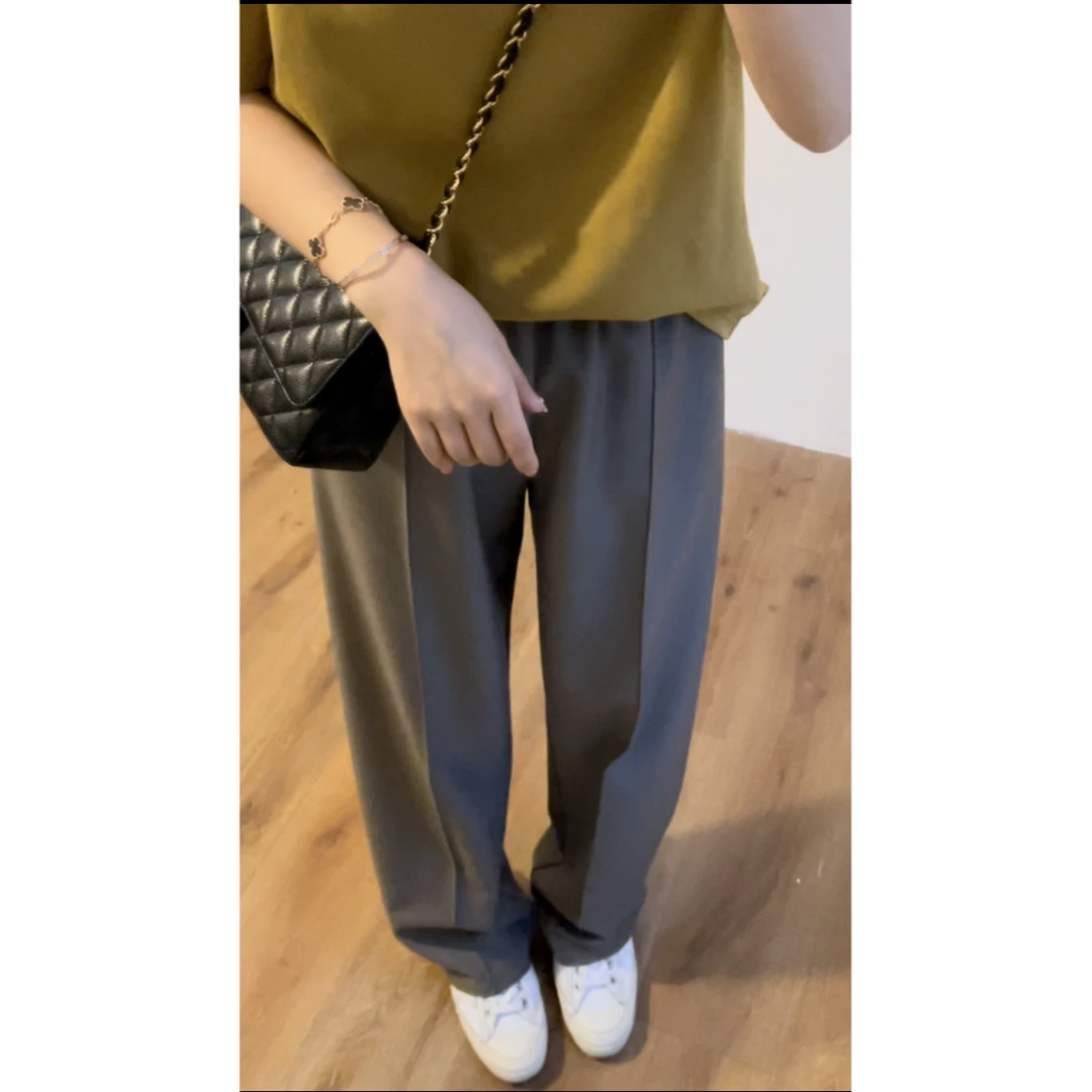 miss muzi【特价】高品显瘦舒服有垂坠感的拖地西裤