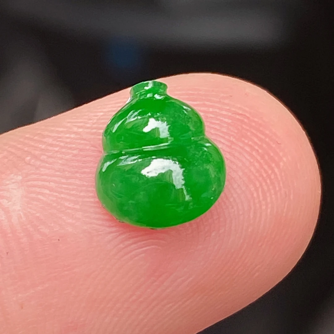 缅甸天然翡翠A货满绿葫芦戒面葫芦镶件镶嵌满绿满色绿色精美