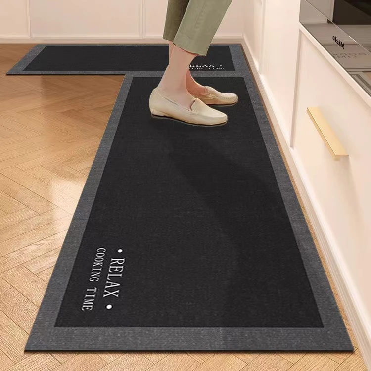 简约硅藻泥厨房地垫仿亚麻纹家用脚垫吸水吸油长条垫地毯卧室免洗