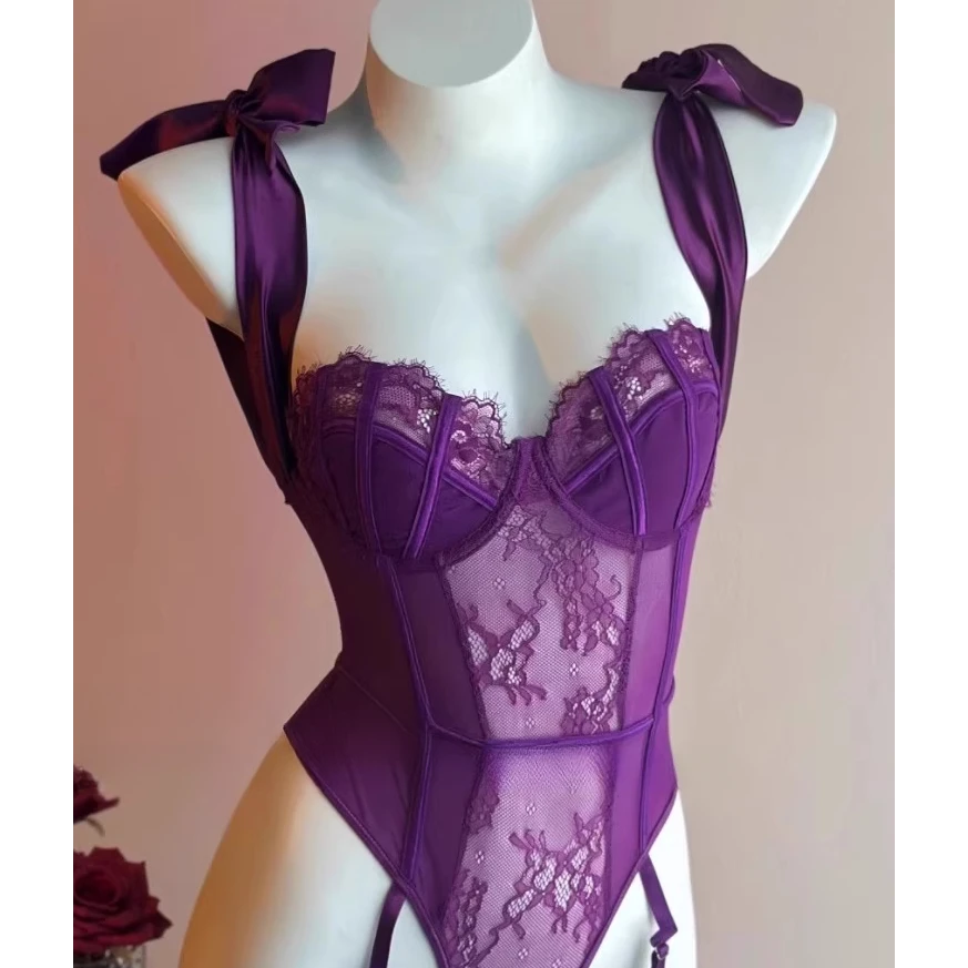 Xunmi/浔觅 紫色韵味蕾丝连体肩带睡衣家居服-7525