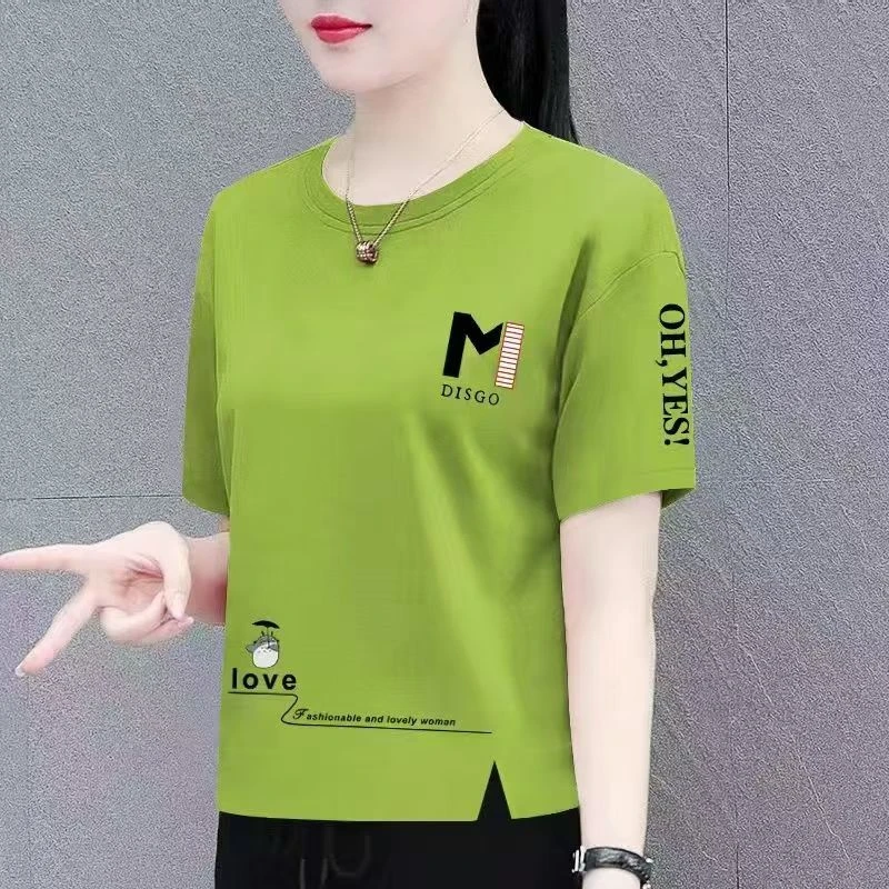 100%纯棉短袖T恤女2024秋季新款韩版宽松时尚大码女装遮肚体恤衫