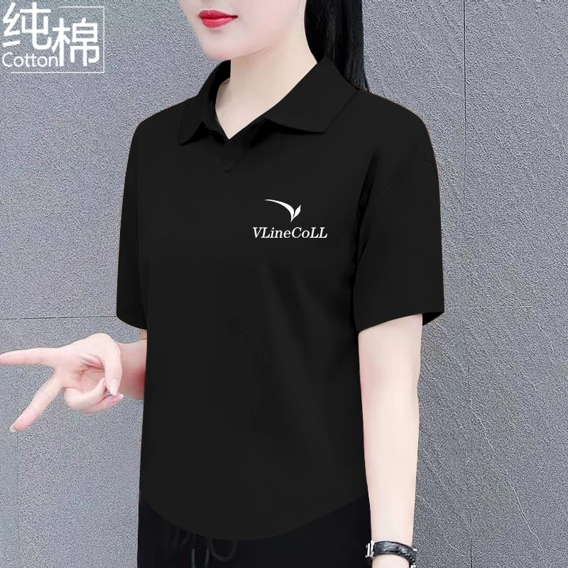 重磅100%纯棉反领短袖t恤女夏季休闲百搭显瘦时尚洋气polo领上衣