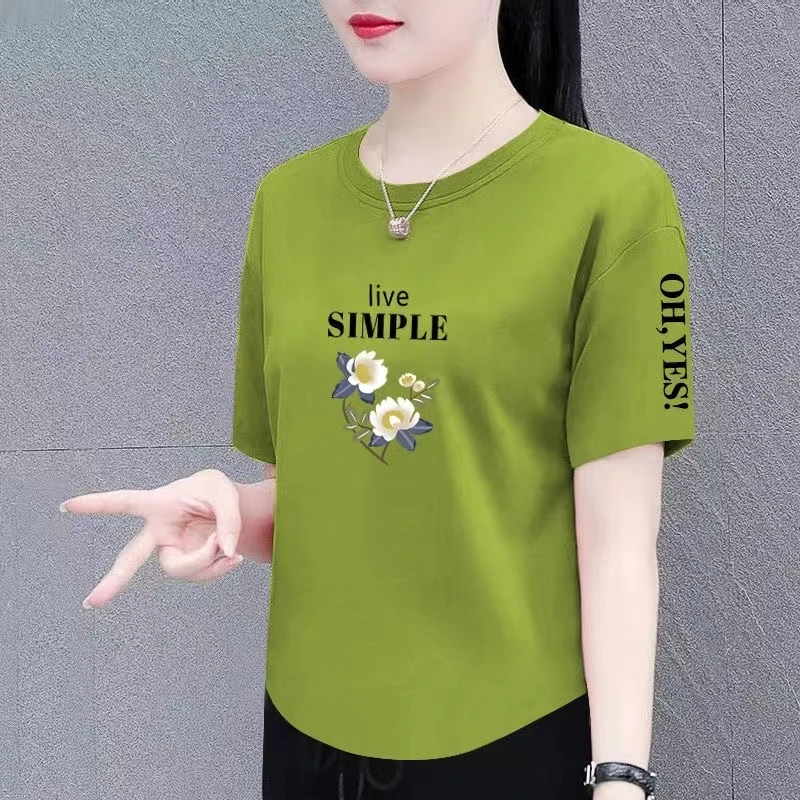 纯棉短袖时髦t恤女夏季新款时尚百搭宽松显瘦圆领上衣体恤女印花