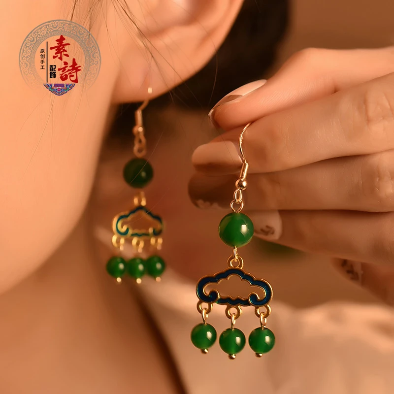 合金耳饰 中国风耳环新中式复古高档耳坠小众古典祥云宫廷风流苏