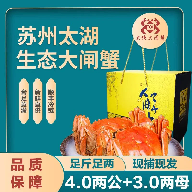 【双旦专享】4两公+3两母8/10只苏州太湖生态养殖大闸蟹礼盒装