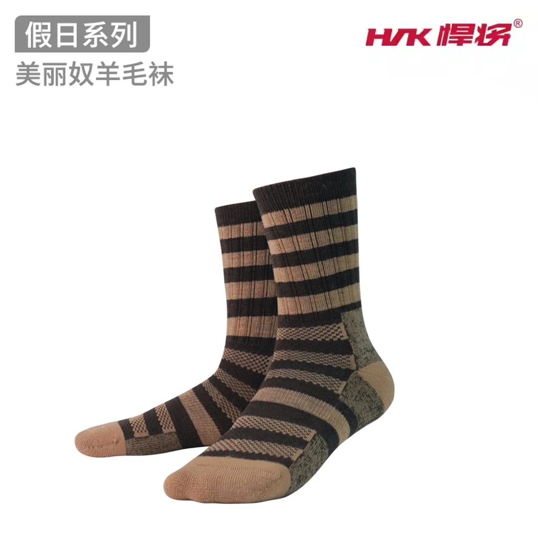 HNK/悍将粗条纹美利奴羊毛90天破洞补发透气舒适户外专业运动袜子