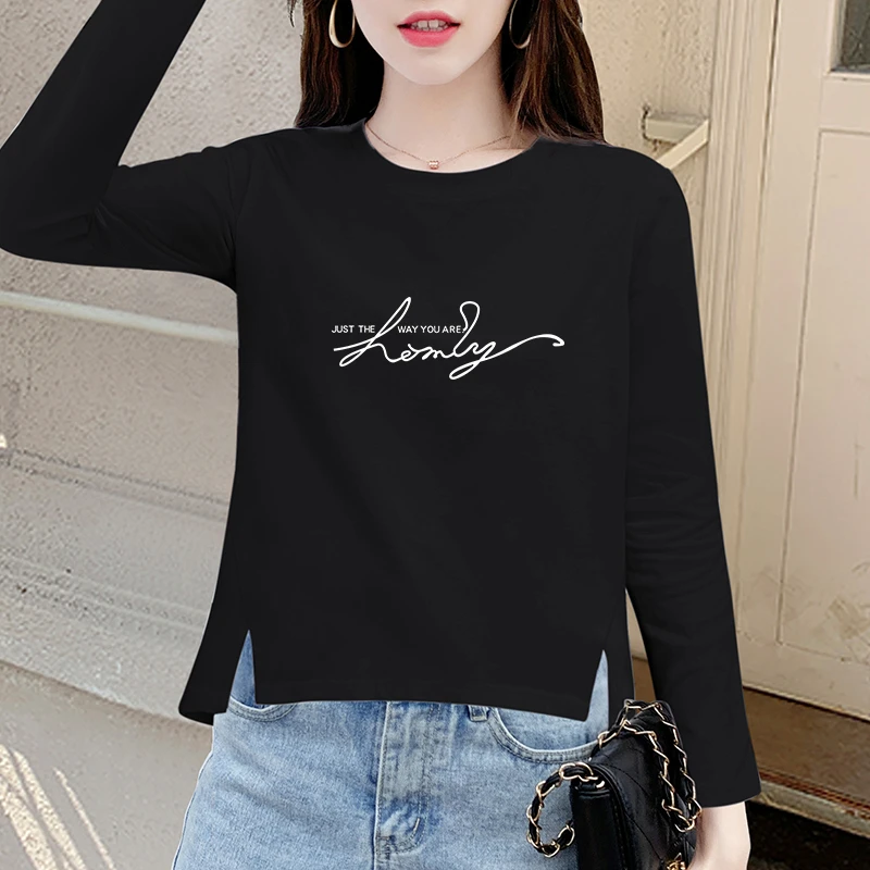 黑色长袖t恤女宽松春秋冬2025年新款正肩棉质打底衫内搭秋季上衣