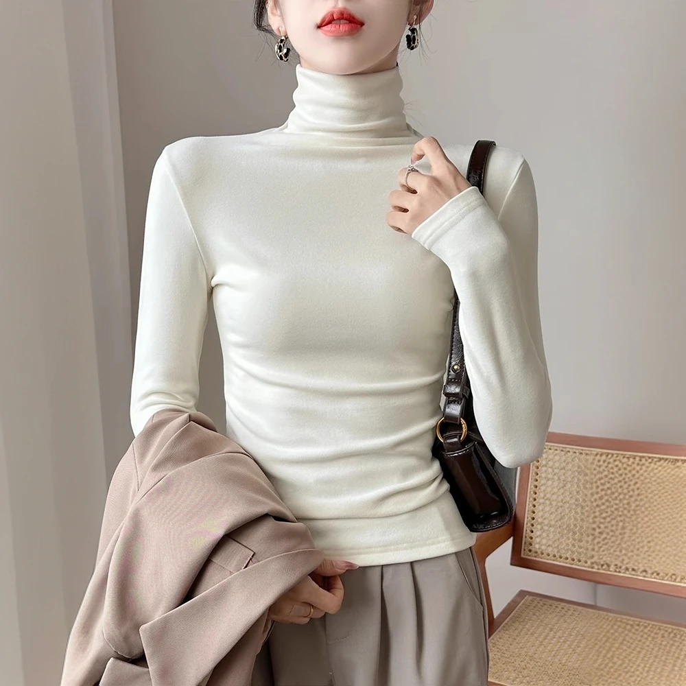 加厚保暖长袖打底衫显瘦黑色高领堆堆领2025年百搭秋冬磨毛女上衣