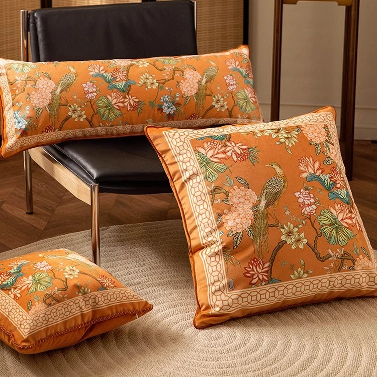 山绣球美式高端沙发靠背大靠垫大抱枕套新中式红木圈椅太师椅靠枕