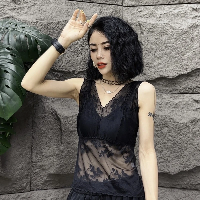 夏季蕾丝吊带性感显瘦时尚百搭时尚网红修身打底镂空美背-2289