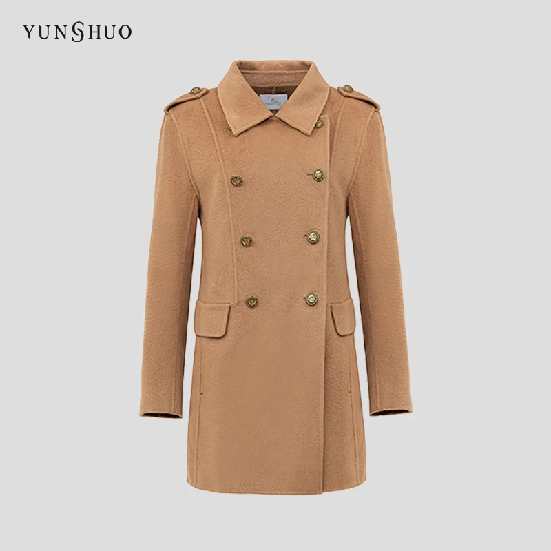 YUNSHUO 秋冬新款毛呢外套女时尚通勤风衣呢子中长款大衣496093